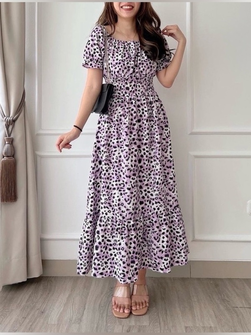 First Love by Lovelyn Lilac Animal-Print Maxi Dress M